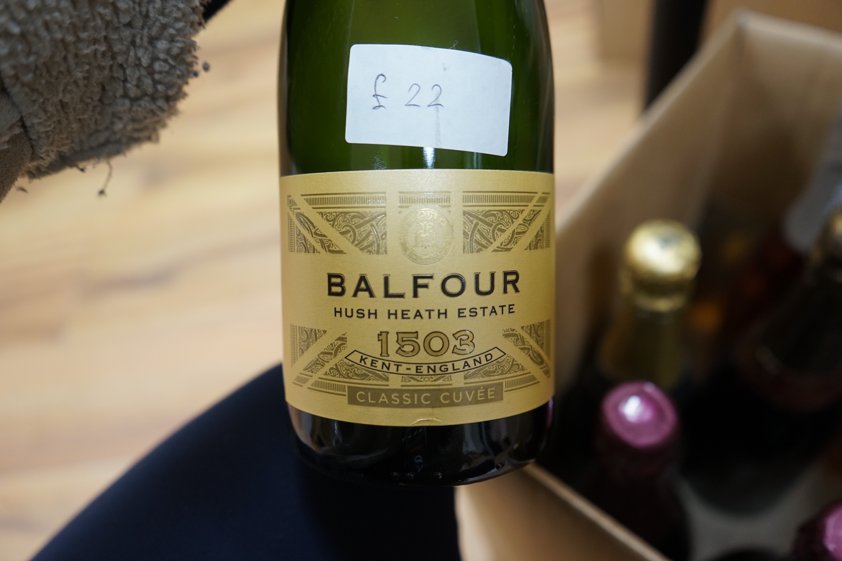 Nine bottles of champagne / sparkling wine - 3 bottles of L’extra Langlois, 2 bottles of Bleasdale sparkling Shiraz, 1 bottle of Sainsbury’s Blanc de Noirs champagne, one bottle of Balfour 1503 classic cuvee, one bottle